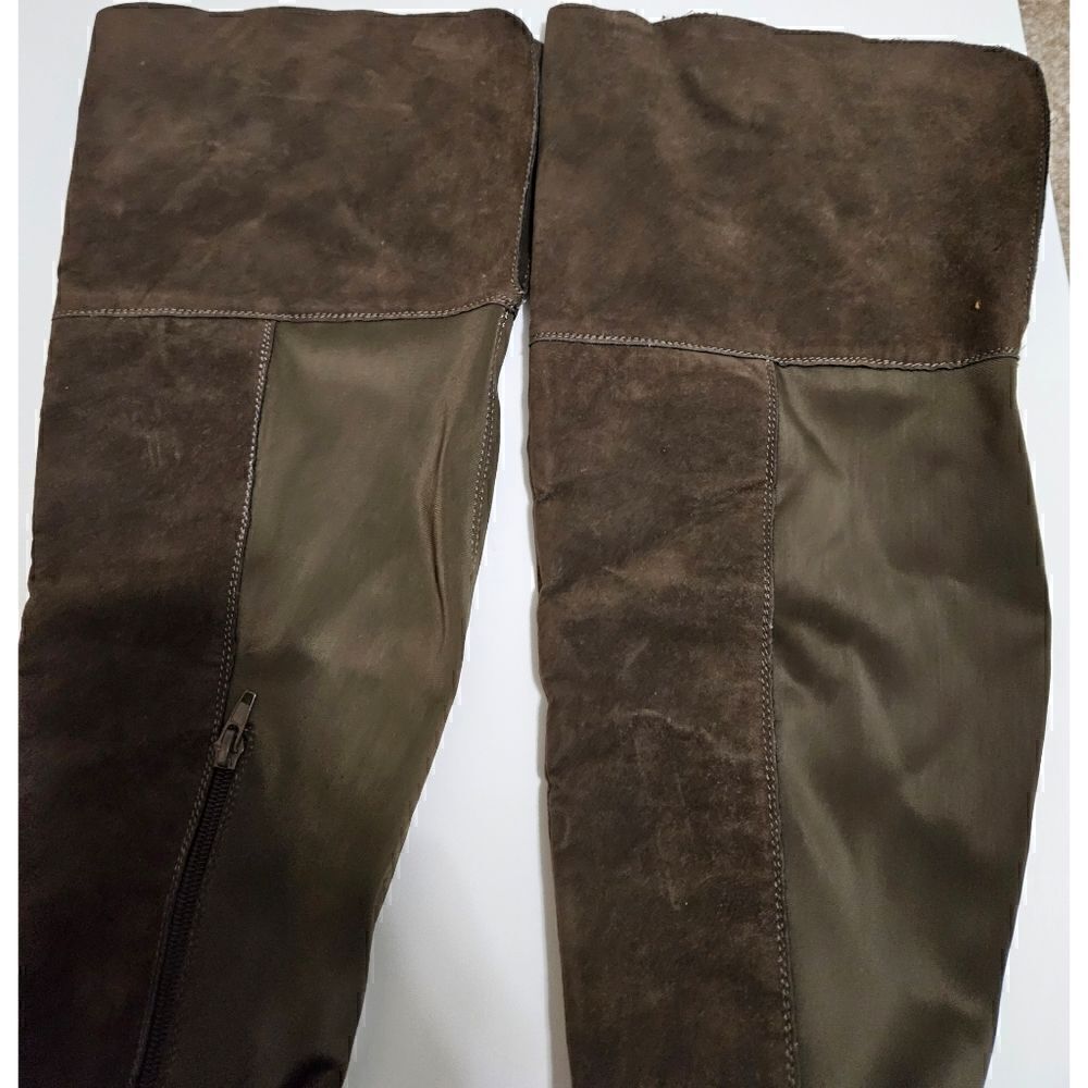Women's Tall Suede & Material Boots in Brown EUC Size 8.5 Low Heel - Picture 2 of 5